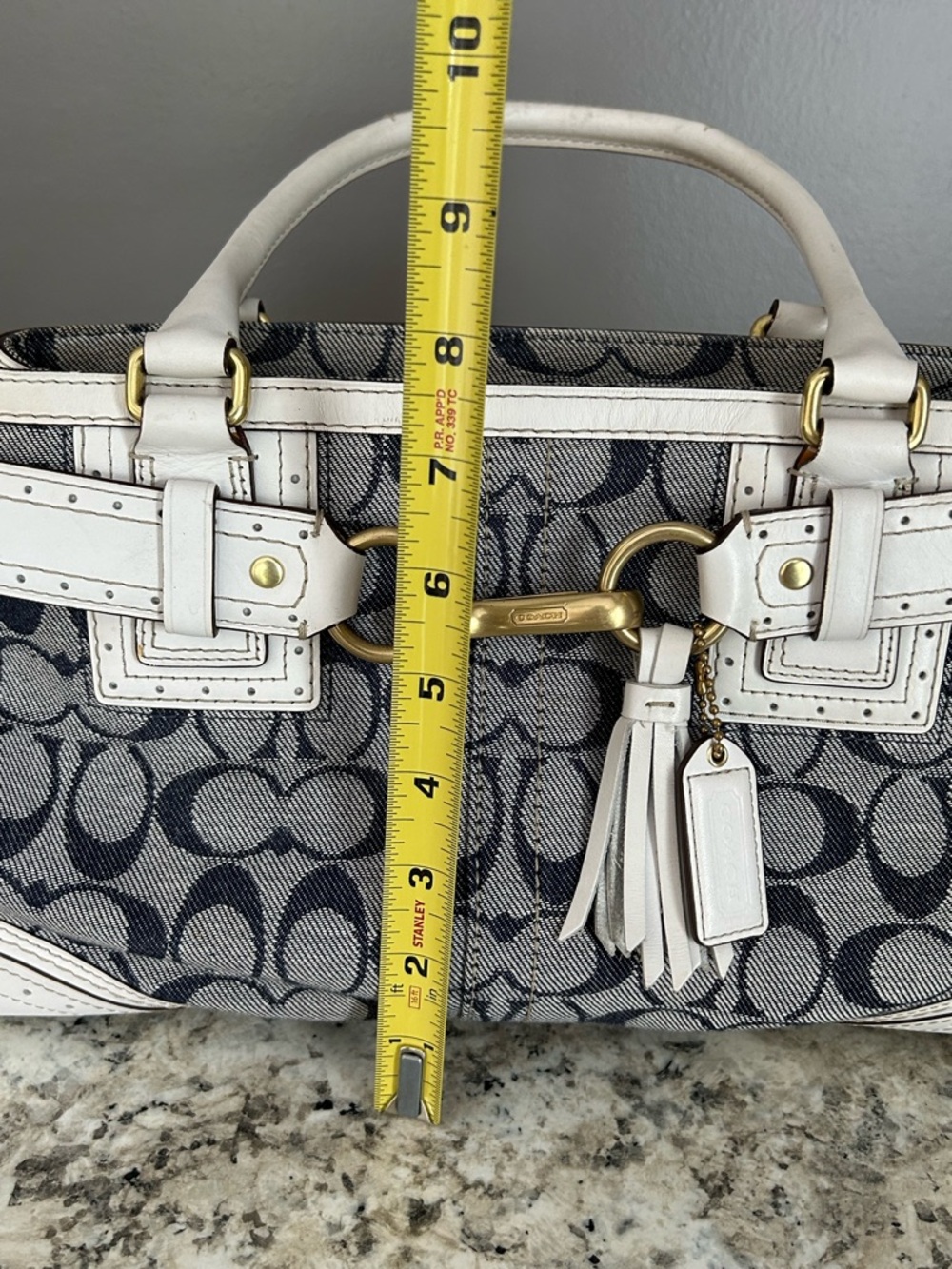 Coach Signature Rare Denim Collection Optic Blue White Hampton Satchel Handbag - Picture 15 of 16